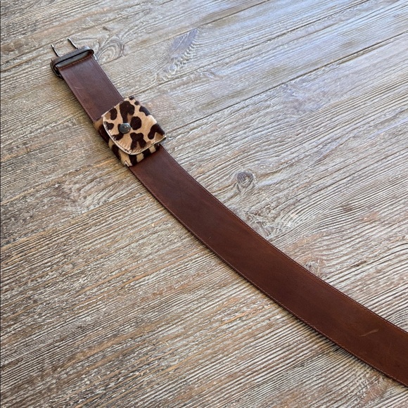 Matisse Italy Leopard Fur Leather Belt with Animal Print and Pouch